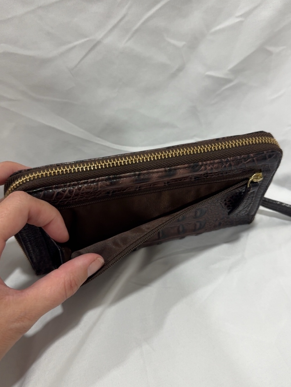 Brahmin Dark Brown Croc-Embossed Zip Around Wallet - Picture 5 of 6